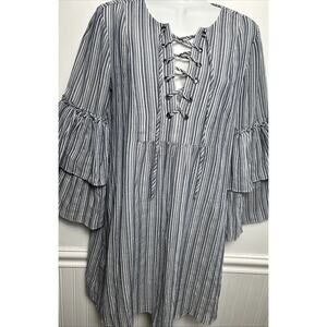 BCBG MaxAzria Casual Dress S Navy White Lightweight Layered Flare Sleeve Swing